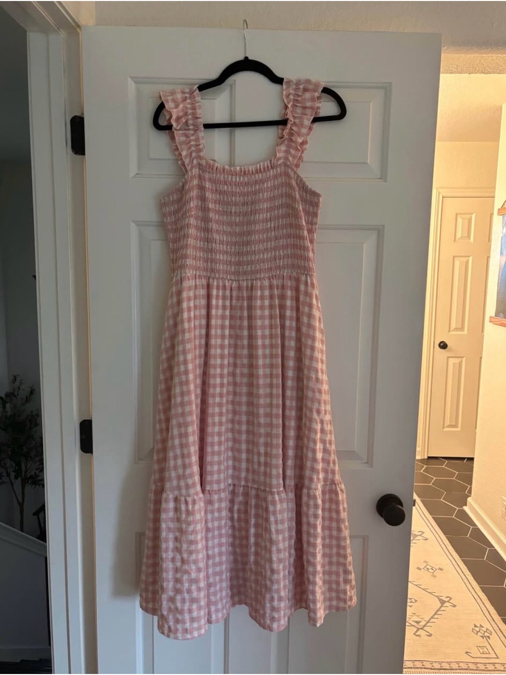 Smocked Pink Gingham Maxi Sundress with Ruffle Straps
